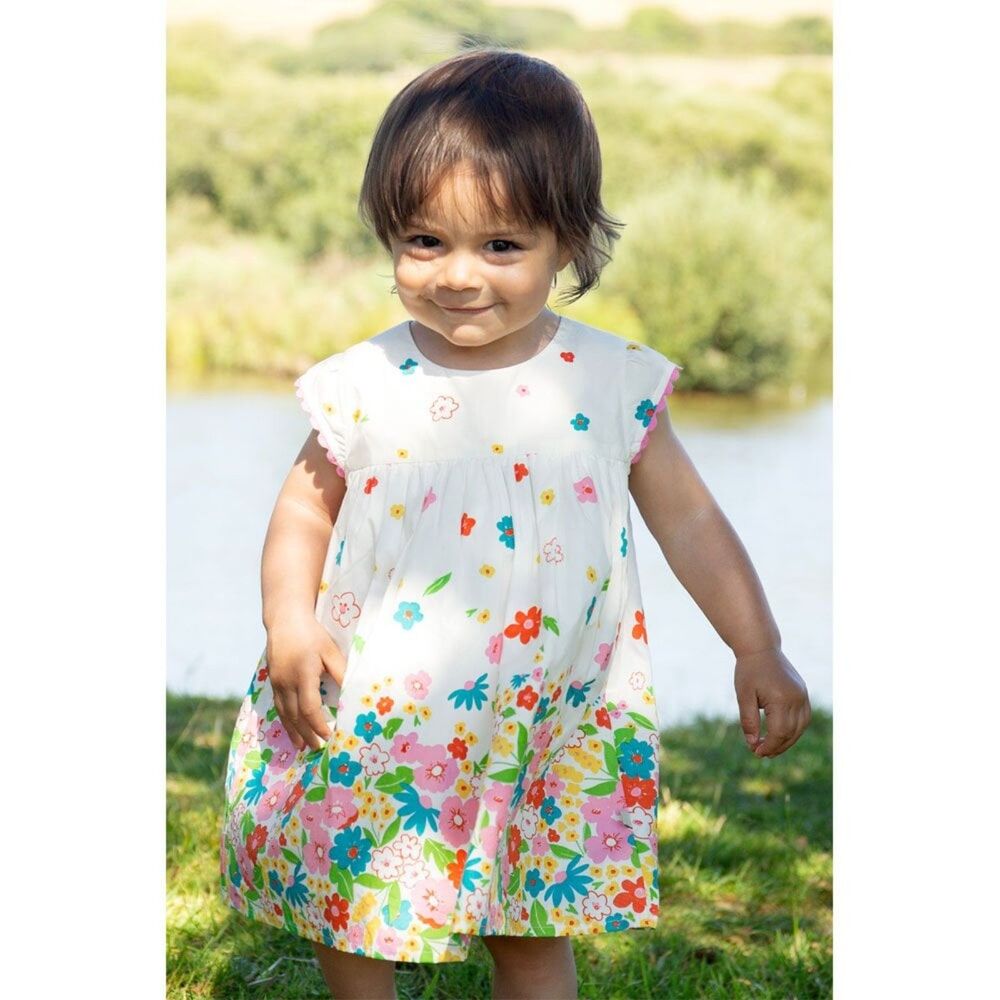 GUC Frugi Elowen Soft White Flowers Dress, Sz 2/3